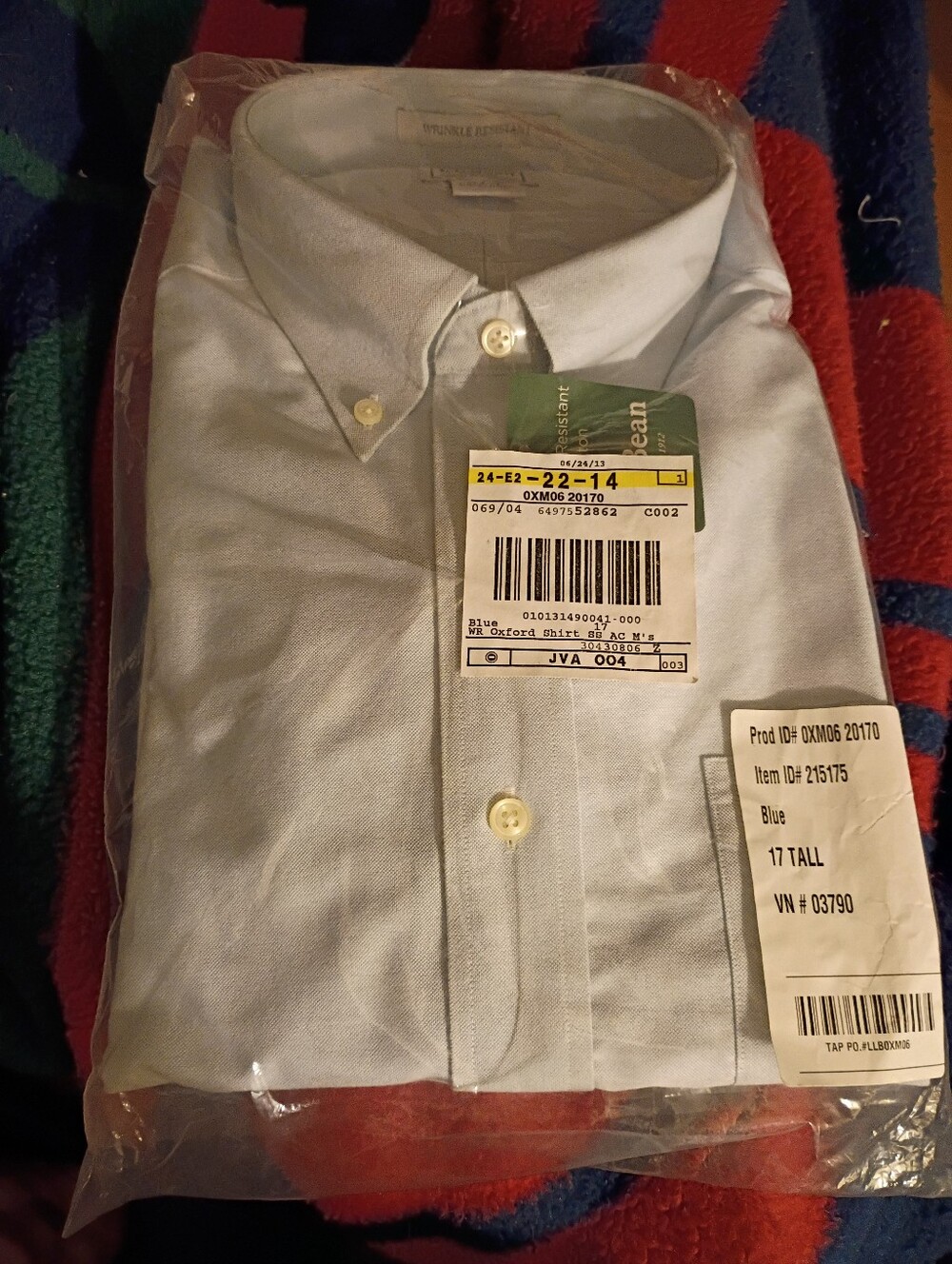 New L.L. Bean Oxford Short Sleeve Shirt Mens 17 Tall Blue